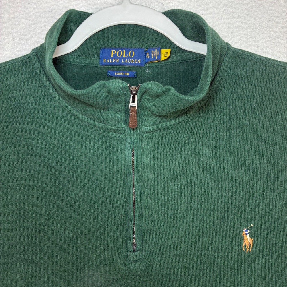 Polo Ralph Lauren Estate Rib Quarter Zip Men XL Gren Flesh Pony Pullover Sweater